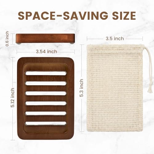 2 Pack Self Draining Bamboo Soap Holder Slotted Walnut Wooden Soap Dish