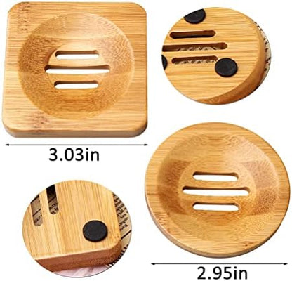 SUMAJU 4 Pcs Wooden Soap Holders Bathroom Soap Dish Natural Bamboo Soap Holder Square & Round Soap Dishes for Home Bathroom