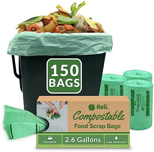 Reli. Compost Bags 2.6 Gallon (150 Count) | ASTM D6400 Certified