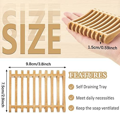 Suclain 3 Pcs Bamboo Soap Dish for Shower Self Draining Slotted Bar Soap Holder Wooden Tray for Shower, Sink, Bathroom, Bath Tub, Restaurant Counter, Kitchen Sponges, Easy Dry