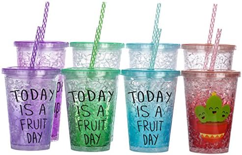 Dakoufish 12 Piece 12 Inch Reusable Plastic Thick Drinking Straws BPA Free Mason Jar Straws Transparent Small Stripe (12inch, Mix 12color)