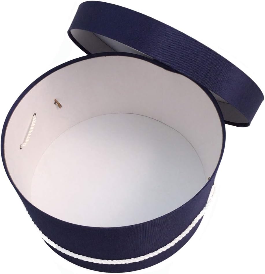 Sarah's Hat Boxes Classic Navy Hat Box – 16.75" x 8.5" (Dia. x Ht.) Handmade in USA – Odorless Non-Toxic Adhesive, Cording Handle – Premium Storage for Hats & Accessories