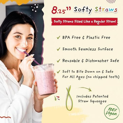 Silicone Straws - Slender Size BPA Free Non-Rubber Silicon Reusable Drinking Straws for Stainless Steel 20 oz Yeti Tumbler - Flexible, Chewy, Bendy & Safe for Kids/Toddlers