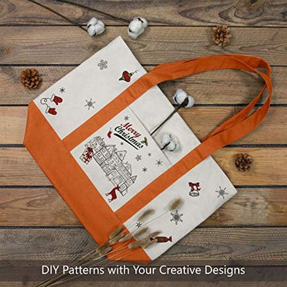 TOPDesign 1-Pack Canvas Tote Bag with an External Pocket, Reusable Grocery Shopping Bag, Top Zipper Closure, Daily Essentials (Orange/Natural)