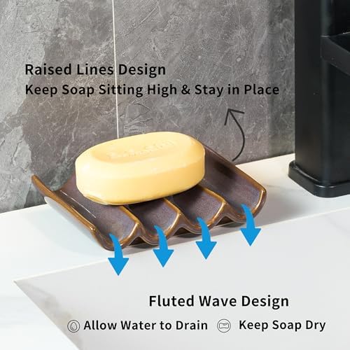 Ceramic Soap Dish for Shower, Bar Soap Holder for Bathroom Keep Dry