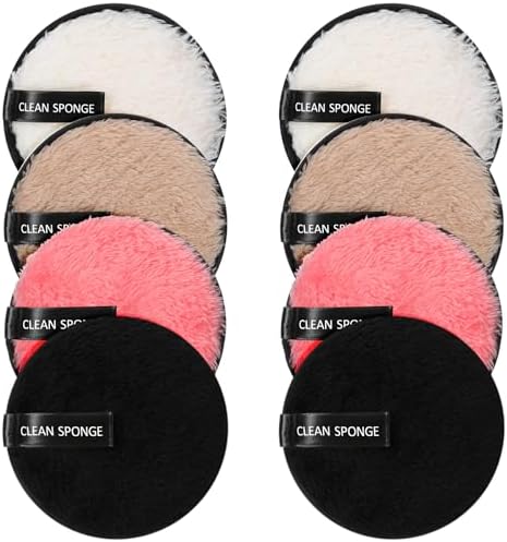 8PCS Makeup Remover Pads, Reusable Double-Sided Facial Cleansing Puffs, Microfiber Rounds Make Up Remover Pads, Soft Face Cleansing Puffs for All Skin Types (Pink, Black, Beige, White)