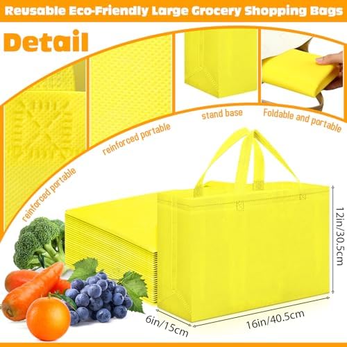 Windyun Reusable Grocery Bags Large Non Woven Shopping Bags with Handles Foldable Portable Tote, 16x6x12 Inch