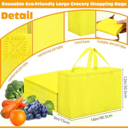 Windyun Reusable Grocery Bags Large Non Woven Shopping Bags with Handles Foldable Portable Tote, 16x6x12 Inch