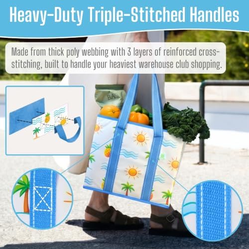 VENO 3 Pack Reusable Grocery Shopping Bags Utility Tote w/Sturdy Handles