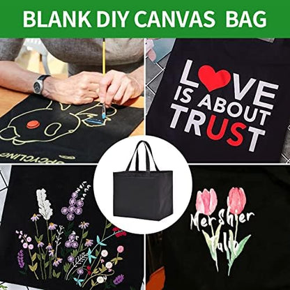 Heavy Duty Canvas Reusable Grocery Bags - 8.3 Gal Foldable Large Tote with Handles, Holds 60 lbs & Washable Eco-friendly Bags with 5 Pockets
