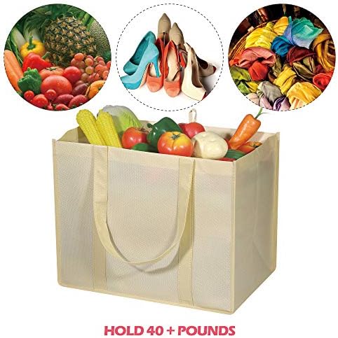 DIOMMELL 10 Pack Reusable Grocery Bags Extra Large Super Strong Heavy Duty Shopping Tote Bags with Reinforced Handles, Beige