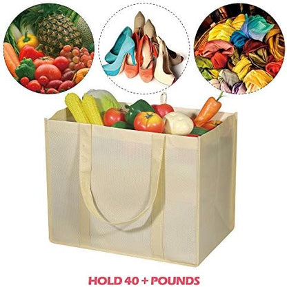 DIOMMELL 10 Pack Reusable Grocery Bags Extra Large Super Strong Heavy Duty Shopping Tote Bags with Reinforced Handles, Beige