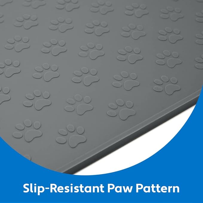 MIGHTY MONKEY 100% Waterproof Dog Food Mat, Raised Edges Silicone Pet Feeding Placemat for Cat, Dogs, Pet Bowls, High Lipped Tray Prevents Water Spills, Food on Floor, Dishwasher Safe, 18x12, Gray