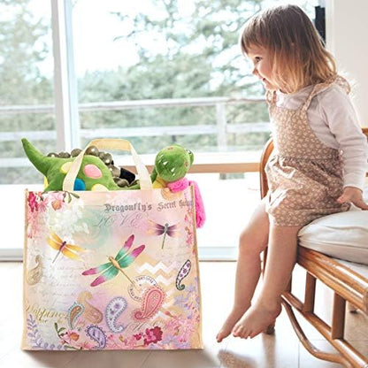 NymphFable Dragonfly Shopping Bags, 6 Pack Reusable Grocery Tote Bag 50LBS