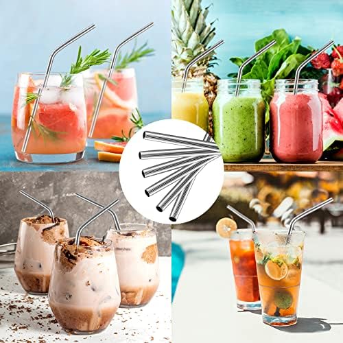 Besteek Home 6 Pcs Reusable Stainless Steel Metal Straws & Cleaning Brush