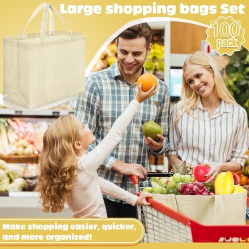 Windyun Reusable Grocery Bags Large Non Woven Shopping Bags with Handles Foldable Portable Tote, 16x6x12 Inch