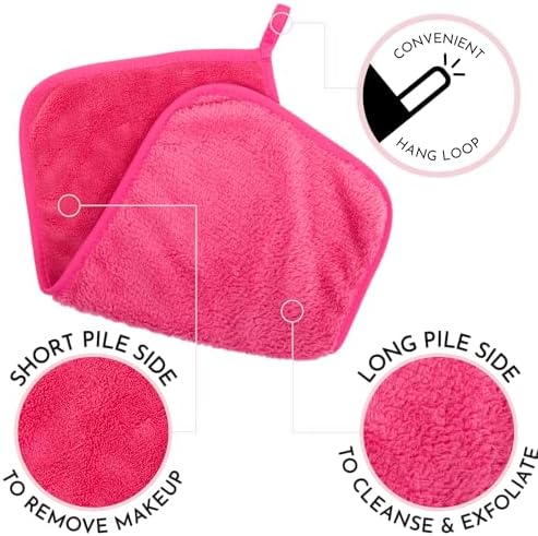 S&T INC. Makeup Remover Wipes for Skin Care, Reusable Makeup Wipes or Face Towels, Travel Essentials, Black and Pink, 8 In. by 16 In., 5PK