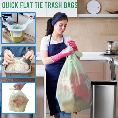 BEIDOU-PAC 8-10 Gallon Flap Tie Compostable Trash Bags, 60 Count, Compost Bags Kitchen Trash Bags, Sturdy Garbage Bags Food Scrap Waste Bags, ASTM D6400, US BPI Certified