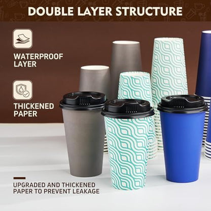YEEHAW 16 oz Coffee Cups with Lids, Green, 100 Pack