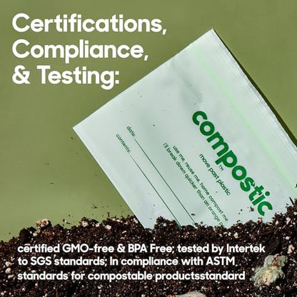 Compostic Compostable XL Sandwich Bags, 100 Ct, Zip-Seal Essential