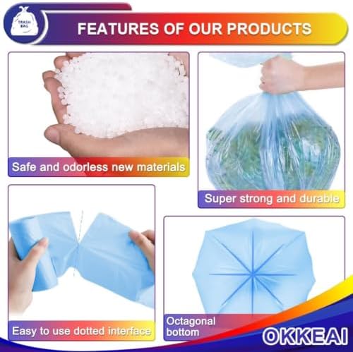 OKKEAI 8 Gallon Kitchen Trash Bags, 30L Blue Garbage Bags, 60 Count