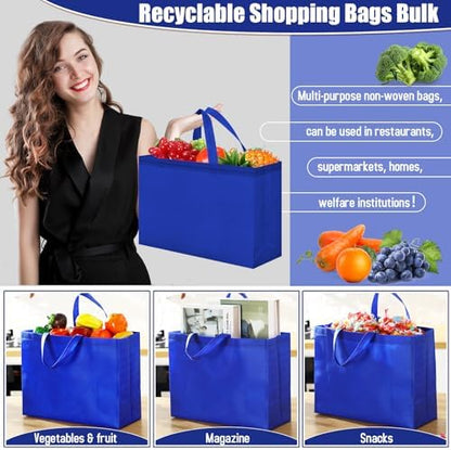 Windyun Reusable Grocery Bags Large Non Woven Shopping Bags with Handles Foldable Portable Tote, 16x6x12 Inch