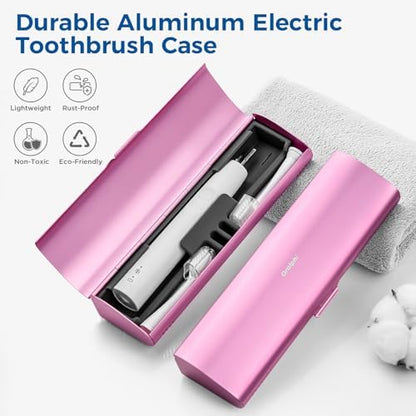 Aluminum Electric Toothbrush Travel Case, 2 in 1 Travel Toothbrush Holder for Oral B/Oral-B Pro 1000 1500 5000 and Most Electric Toothbrush for Traveling, Removable Silicone Liner-Pink