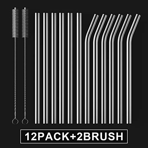HeykirHome 12-Pack Reusable Glass Straw,Size 8.5''x10 MM,Including 6 Straight and 6 Bent with 2 Cleaning Brush- Perfect For Smoothies, Tea, Juice