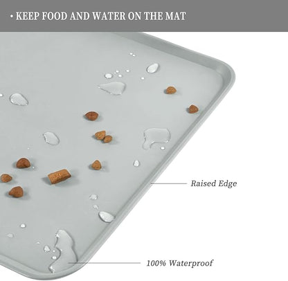 Reopet Waterproof Pet Feeding Mat with High Raised Edges, Heavier and Thicker Placemats for Cat Dog Water Bowl with BPA Free, Dogs Cats Food Mats for Messy Drinkers to Prevent Spill and Protect Floors