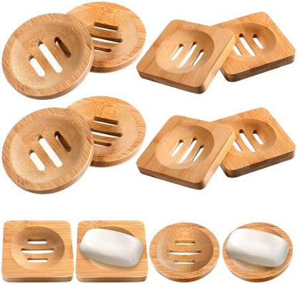 12 Pcs Bamboo Soap Dishes, Wooden Soap Tray Soaps Holder for Bathroom, Shampoo Bar Holder for Shower, for Home Bathroom(Square & Round)