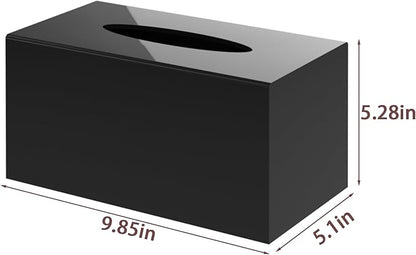 SILUT Tissue Box Cover Rectangular, Extra Large Tissue Box Cover, Plus Size Large Tissue Box Holder, Acrylic Tissue Holder for Bathroom, Home, Restaurant, Kitchen - Shiny Black, 9.85x5.1x5.28''