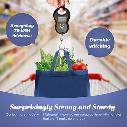Reginary 50 Pieces Reusable Totes Bag Bulk Shopping Bags Non Woven Grocery handbag with Handles Foldable for Boutiques(Navy Blue)