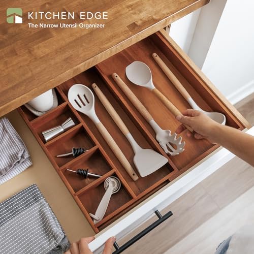 KitchenEdge Utensil & Junk Drawer Organizer, 10.5-18.5 in, Acacia
