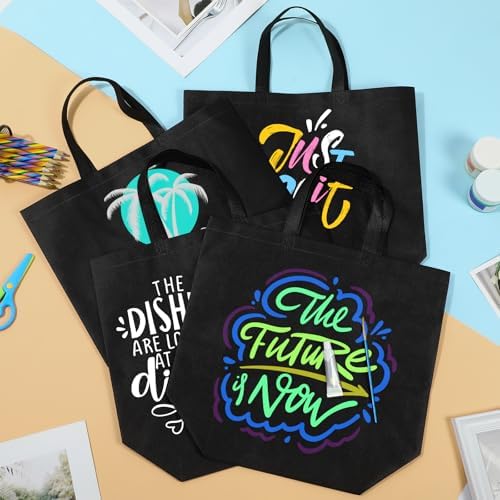25 Pcs Reusable Tote Bag with Handles Bulk 16.1'' x 6.3'' x 11.8'' Extra Large Non Woven Grocery Shopping Bags for Shop Events Boutiques Retail Store(Black)