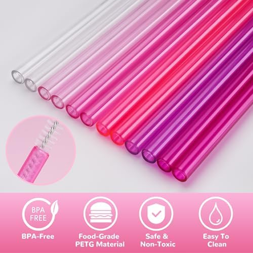 NiHome 12-Pack Plastic Reusable Straws Fit for Stanley 40 30 64 oz Tumbler