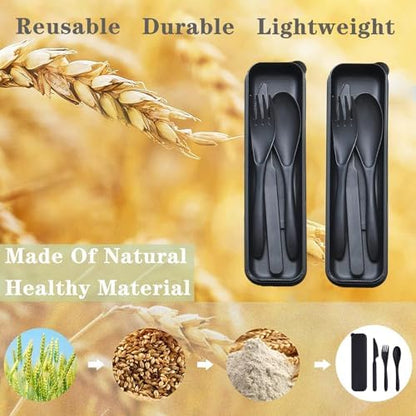 Reusable Travel Utensils Set with Case Wheat Straw Fork Spoon Knife Cutlery