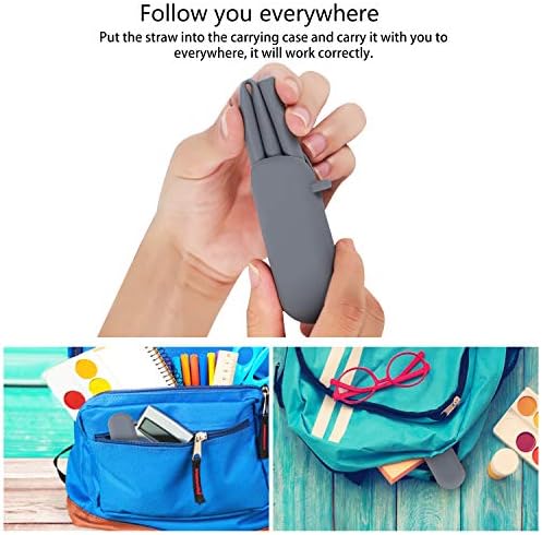 Sunseeke Silicone Straws Reusable - Odorless, 12 Standard Drinking Straws, 4 Carry Pouch, 2 Cleaning Brushes, Certificated Food Grade Platinum Silicone - 8 1/2" Long
