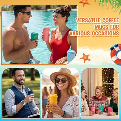 Honeydak 66 Pack 16 oz Reusable Coffee Cups with Lids Water Bottle Iced Coffee Travel Mug Portable Plastic Tea Tumblers Bulk for Hot and Cold Drinks Birthdays Party (Solid Color,Classic)
