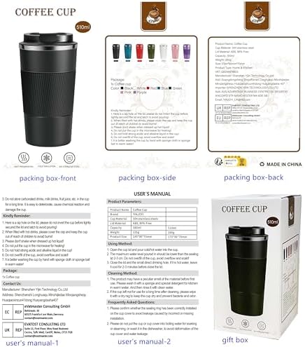 YINJOYI 17oz Travel Coffee Cups Insulated Mug Thermal Tumbler to Go with Lid Leak Proof Reusable Stainless Steel Coffee Mug Spill Proof for Hot and Iced Cold Drinks (Blue, 510ml)