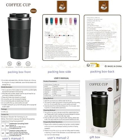 YINJOYI 17oz Travel Coffee Cups Insulated Mug Thermal Tumbler to Go with Lid Leak Proof Reusable Stainless Steel Coffee Mug Spill Proof for Hot and Iced Cold Drinks (Pink, 510ml)