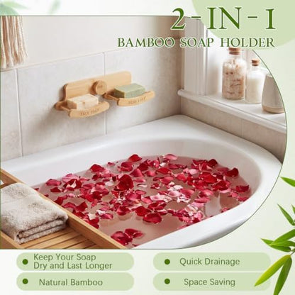 Double Bamboo Soap Dish for Shower, Wall Mounted