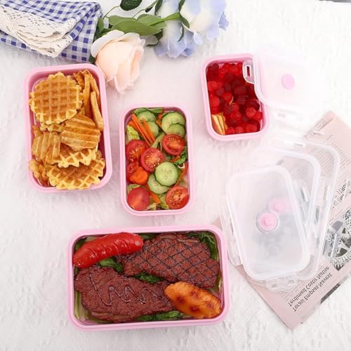 4 Collapsible Silicone Food Storage Containers, Square, Pink