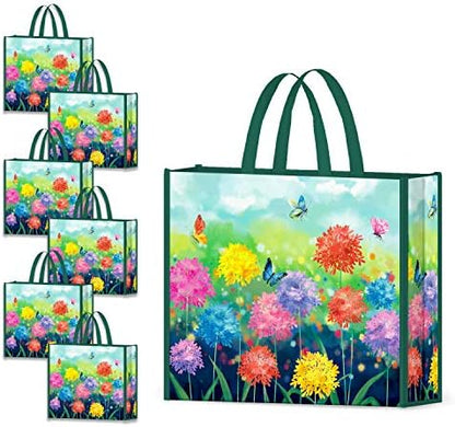 NymphFable Floral Garden Shopping Bags, 6 Pack Reusable Grocery Bag 50LBS
