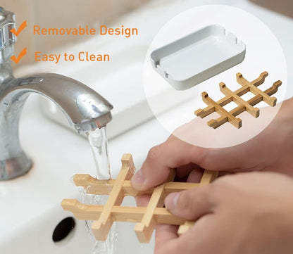 Classic Bamboo Fiber Soap/Sponge Dishes, Bar Sink Soap Holder, Bathroom Small Soap Tray, White