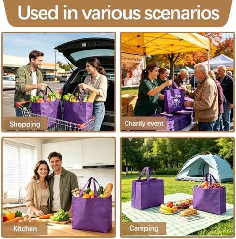 Reusable Grocery Bags 12.6 * 6.3 * 11.8 in - Non Woven Totes Bag with Reinforced Handles, Shopping Bags Bulk