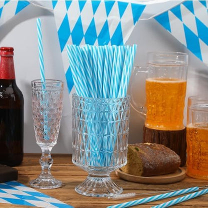 JANYUN 30 Pcs Reusable Blue and White Straws with Cleaning Brush