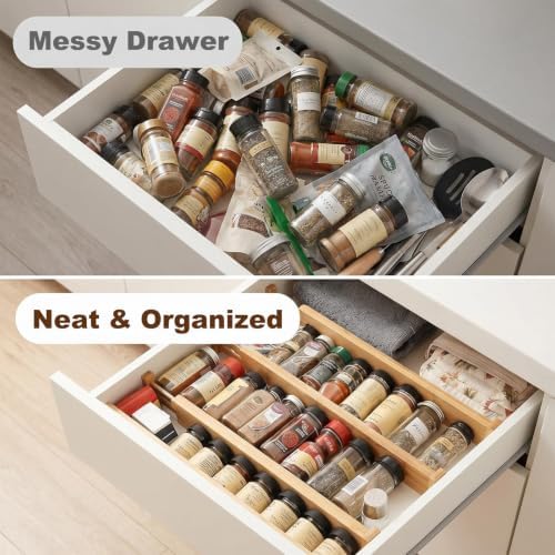 Joyeee Kitchen Drawer Dividers 8 Pack, 16.9-22" Adjustable Bamboo Drawer Organizer, 2.28" High Expandable Utensils Separators for Closet, Dresser, Bathroom, Bedroom