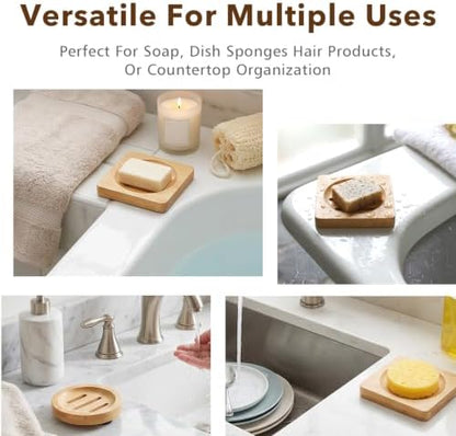 2 Pcs Bamboo Soap Holder, Wood Soap Dish (Round and Square)