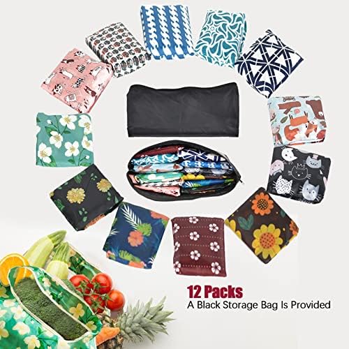 RUIPBOTE12 Pack Reusable Grocery Bag, Foldable Shopping Bag, Large Capacity Gift Tote Bag, Storage Bag for Groceries
