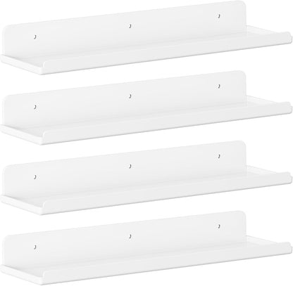Lifewit Floating Shelves for Wall, 4 Pack White Acrylic Shelf 15" Room Decor for Bookcase/Vinyl Record Display/Photo/Picture in Bedroom, Living Room, Bathroom, Kitchen Storage and Organization